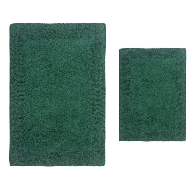 Tapis de bain luxueux 100% coton (ensemble de 2) réversible, Vert bouteille