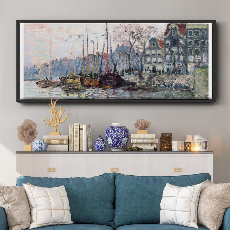Vue du Kromme Waal à Amsterdam - toile encadrée, H 8 po x l 20 po