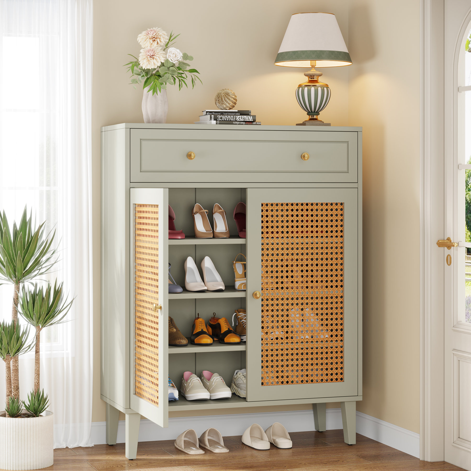 Bay Isle Home™ 16 Pair Shoe Cabinet, 4-tier Shoe Storage Cabinet with Adjustable Shelves & Reviews | Wayfair