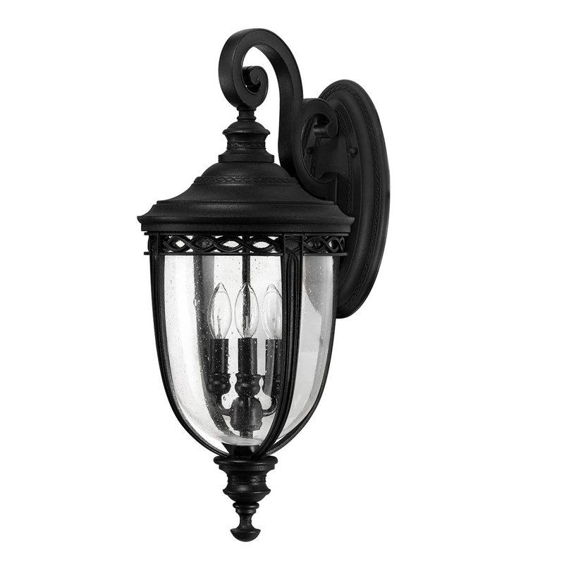 Thynes 3 - Bulb Seeded Glass Outdoor Wall Lantern, Black, Large