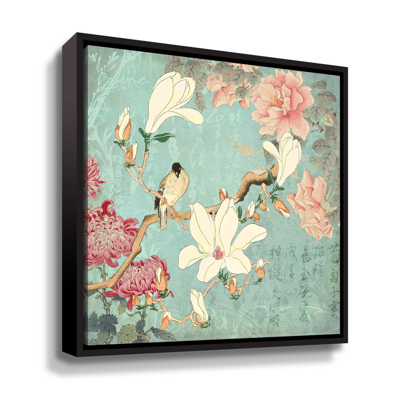 Jardin de magnolia chinois - peinture, Toile avec cadre noir, H 10 po x l 10 po x P 2 po