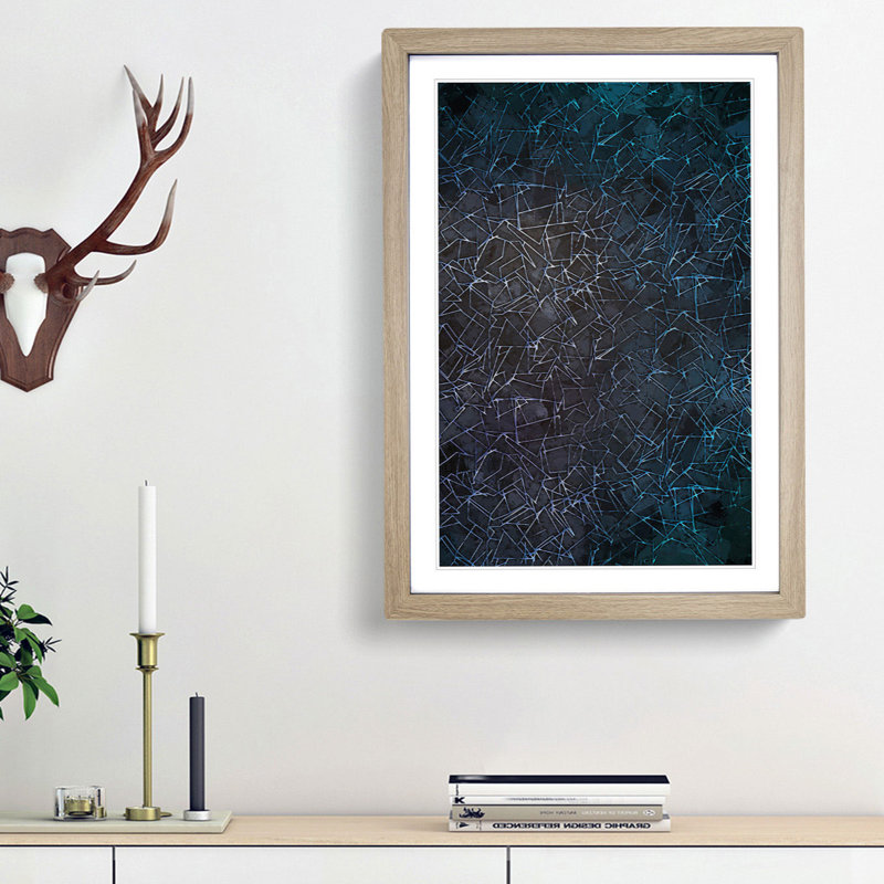 Geometric Blues in Abstract - Framed Print, Oak Framed, 48cm H x 36cm W x 2cm D