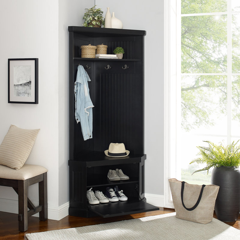 Arjae Hall Tree 33.5'' Wide with Bench, Distressed Black
