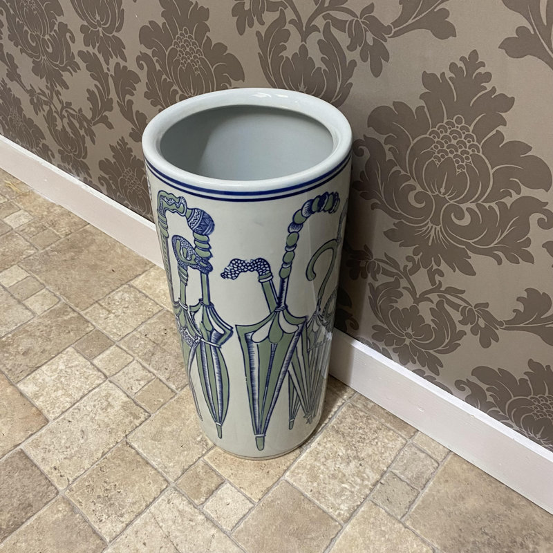 Abrahamic Ceramic Freestanding Umbrella Stand – Hand-Finished, Antique Look, Versatile Indoor or Outdoor Use, Green