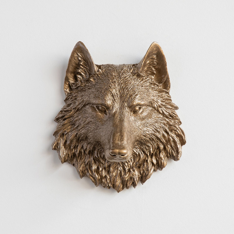 Décoration murale en faux empaillée mini loup, Bronze