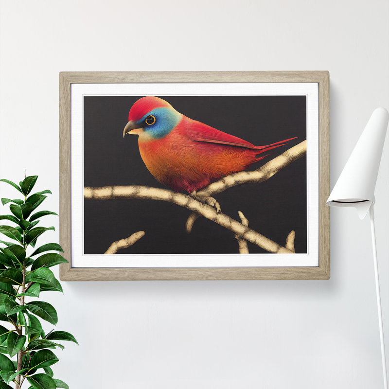 XH1022-8327X Stimulating Bird - Single Picture Frame Print, 34cm H x 46cm W x 2cm D, Oak