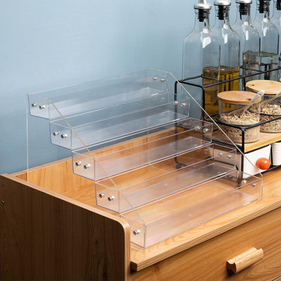 Tiered Spice Rack Acrylic, Spice Rack Shelf Seasoning Organizer for Countertop.5 Tier