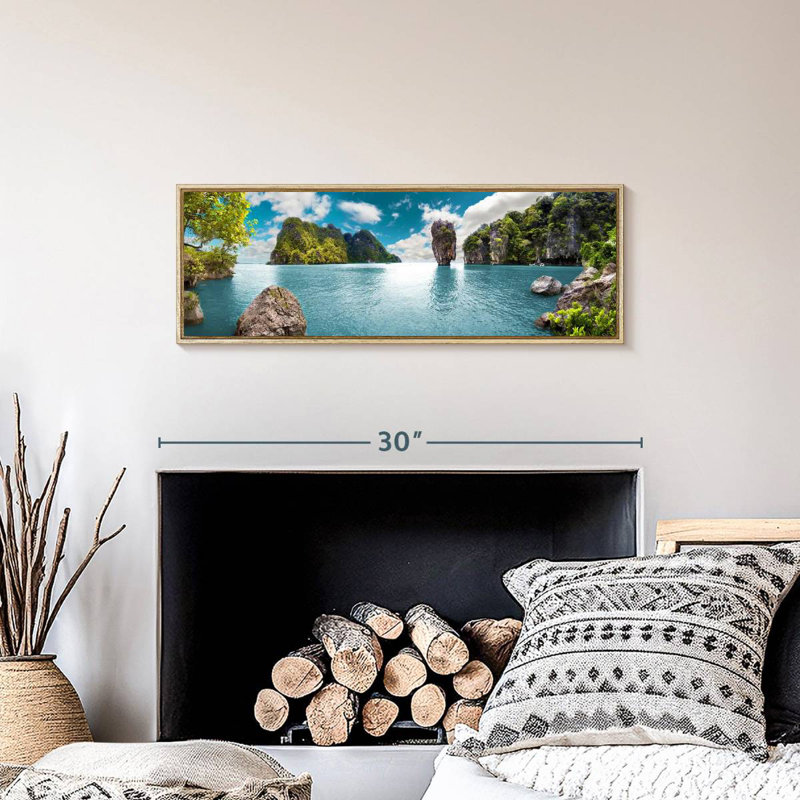 Iconic James Bond Island, Floating Frame Natural Wood, 28" X 10"