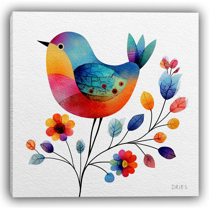 Impression sur toile Vibrant Songbird sur une branche florale, H 30 po x l 40 po