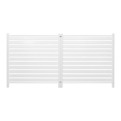 2 panneaux d'intimité extérieurs, clôture de climatiseur 48 x 48 po avec piquets de sol de 19,7 po, clôture pour équipement de piscine, clôture d'intimité à persiennes en vinyle, idéale pour les poubelles et les climatiseurs, blanc