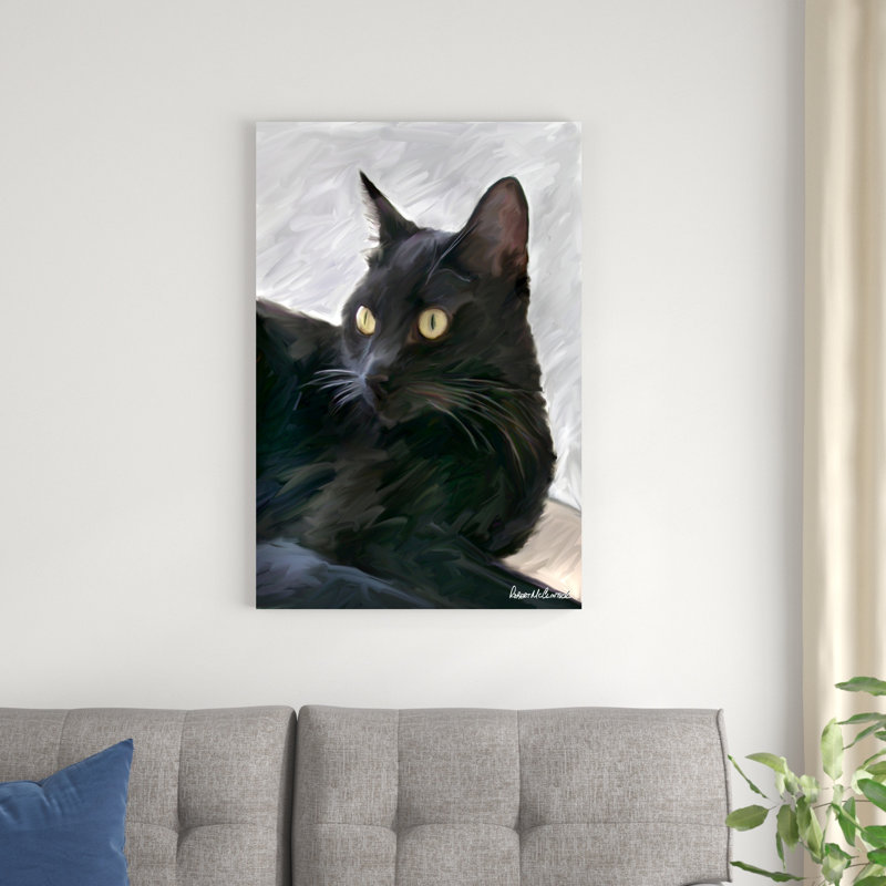 Portrait de chat noir, H 36 po x l 24 po x P 1,25 po