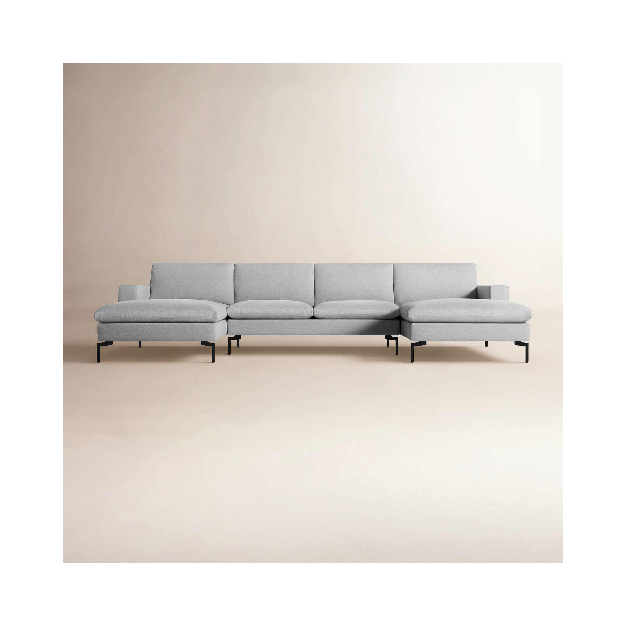 New Standard Upholstered Chaise U-Sectional, White, Maharam Mode in Intaglio Crossweave