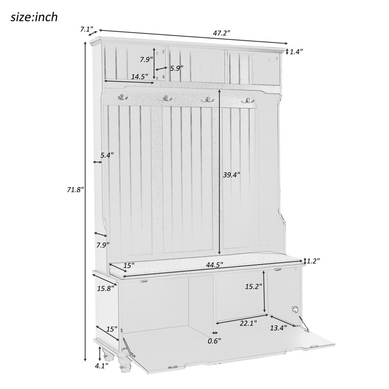 U-Can 4-In-1 Entryway Bench With Coat Rack, Black