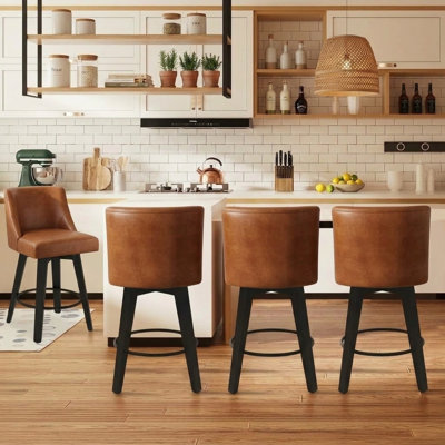 Tabourets de bar modernes pivotants à 360 °, tabourets de comptoir rembourrés avec dossier, chaises d'îlot de cuisine pour la salle à manger, le bar et le comptoir (ensemble de 4)