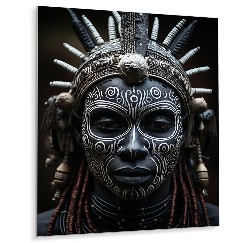 Masque africain Tribu V - décoration murale tribu africaine en métal, H 20 po x l 12 po
