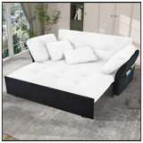 Convertible Pull Out Sofa Bed Queen Size, 3-In-1 Multi-Functional Chenille Loveseat With Thick Cushions And Side Storage