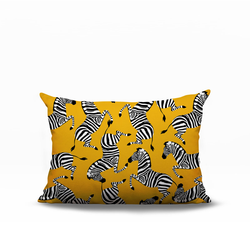 Kiji Zebra Reversible Indoor/Outdoor Rectangle Pillow, 14" H x 20" W, Yellow
