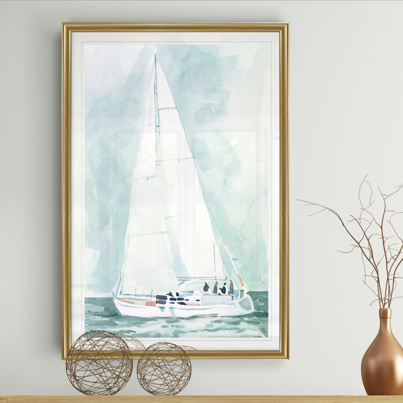 « mou voilier iv »-reproduction d’art sur toile, H 26,5 po x l 36,5 po x P 1,5 po, Cadre doré
