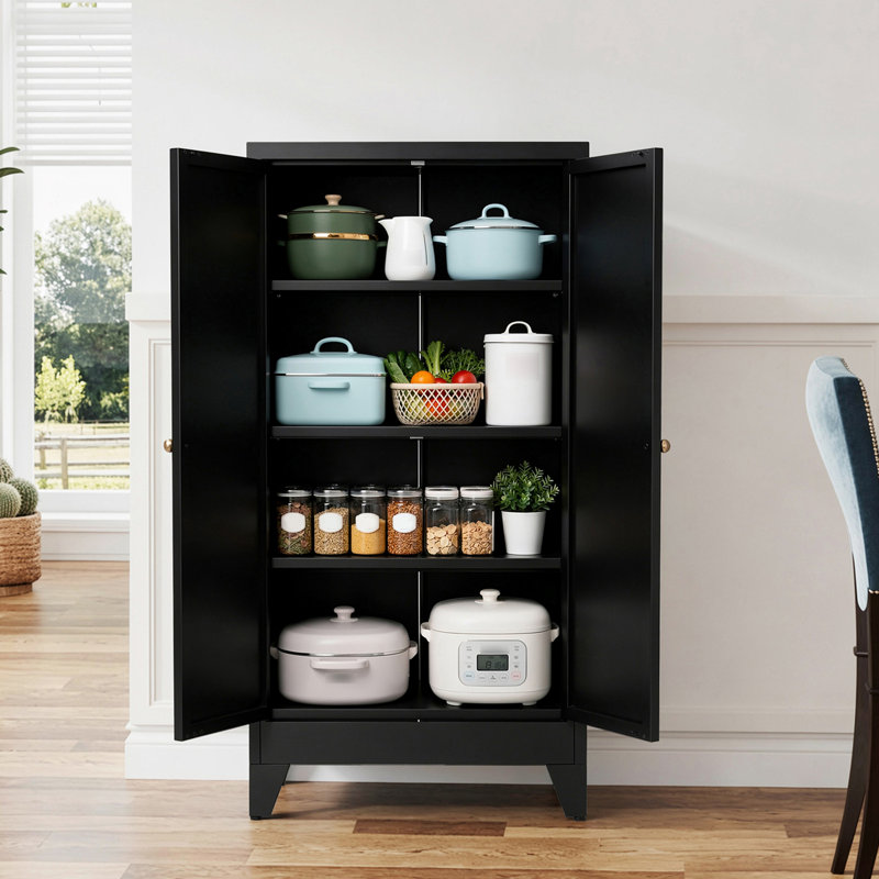 Garde-manger en métal avec 3 tablettes, Black