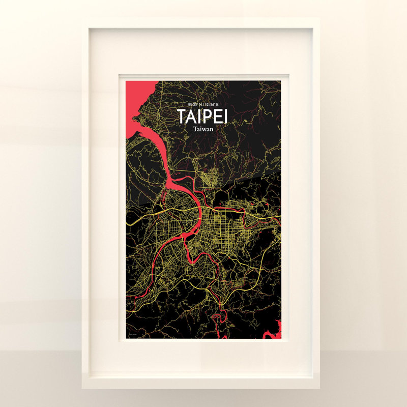Taipei City Map In Contrast - No Frame Print, 17cm H x 11cm W x 0.05cm D