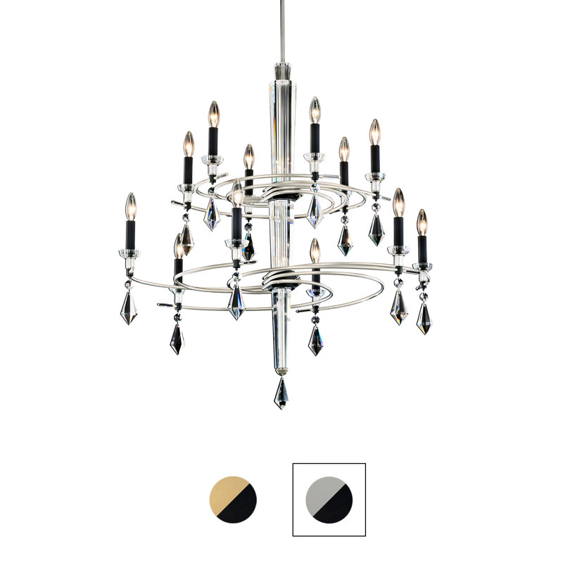 Tempest 12 Light Crystal LED Chandelier, Black/Soft Silver