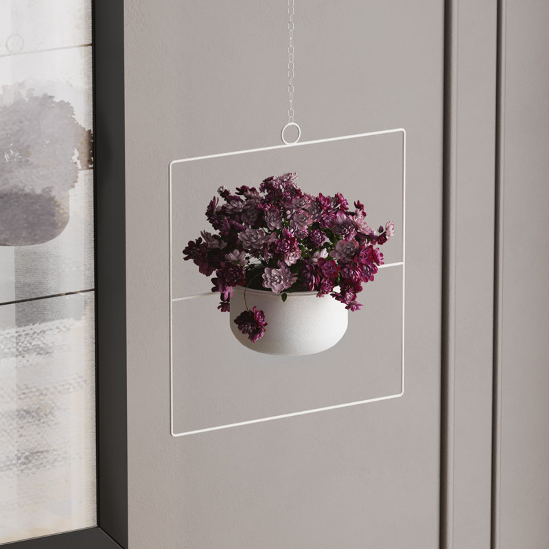 Élégant pot décoratif blanc de 15,7 po x 15,7 po x 6,7 po | Fabrication 100% métal, bouchon de 11,8 pouces de diamètre | Capacité de poids maximale: 11 lb | Idéal pour la décoration intérieure et extérieure, comprend un appareil de suspension