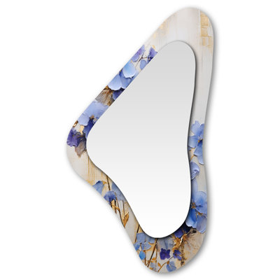 Blue And Gold Exquisit Violets II - Violets Irregular Shape Large Mirror, Traditional Asymmetrical Decorative Wall Mirror, Printed Metal Art