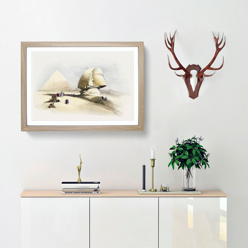 Beside the Great Sphinx Pyramids of Giza by David Roberts - Framed Print, 45cm H x 63cm W x 2cm D, Oak Framed