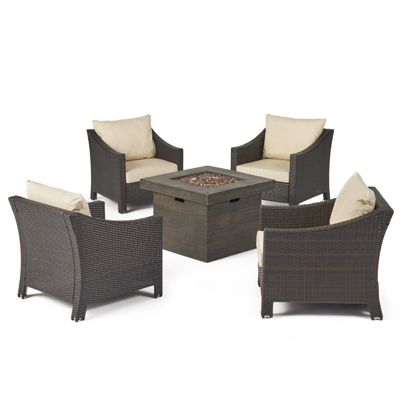 Ensemble de conversation en osier / rotin pour 4 personnes avec coussins