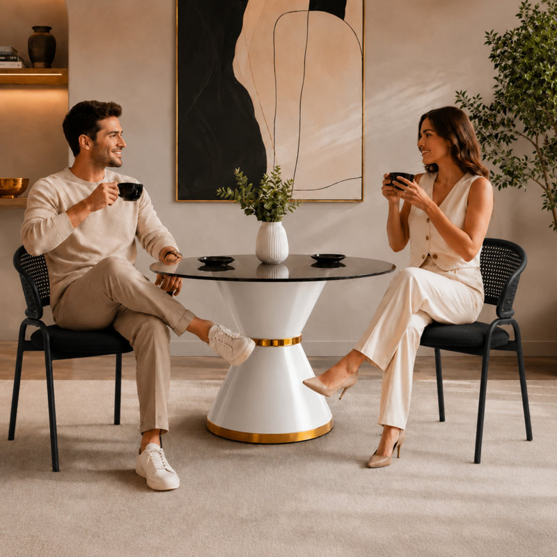 Chaise de salle à manger moderne à dossier canne Daishun, fauteuil incurvé en rotin en forme de U, siège d'appoint rembourré avec pieds en métal noir
