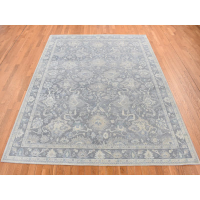 8'1" x 10'0" New Hand Knotted Grey Wool & Silk Rectangle Oriental Rug - MOA10287037