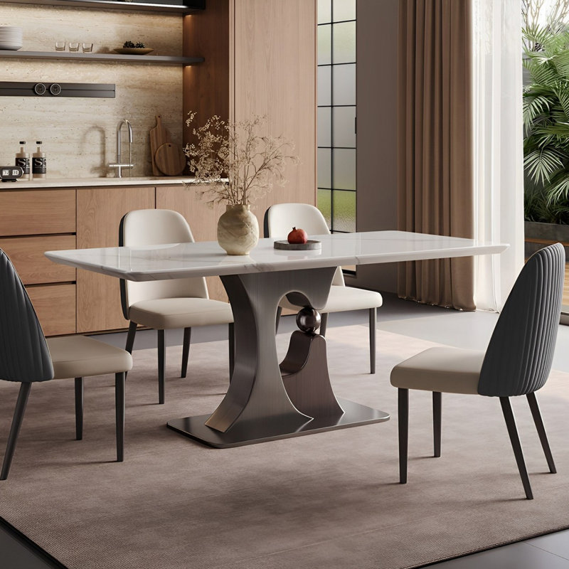 Rectangular microlite dining table and chair set, 29.52"H x 55.11"L x 31.49"W