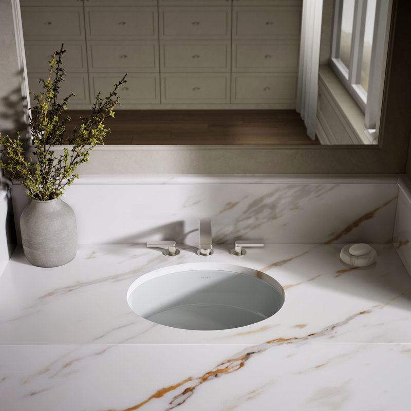 Verticyl Ceramic Oval Undermount Bathroom Sink with Overflow, Almond