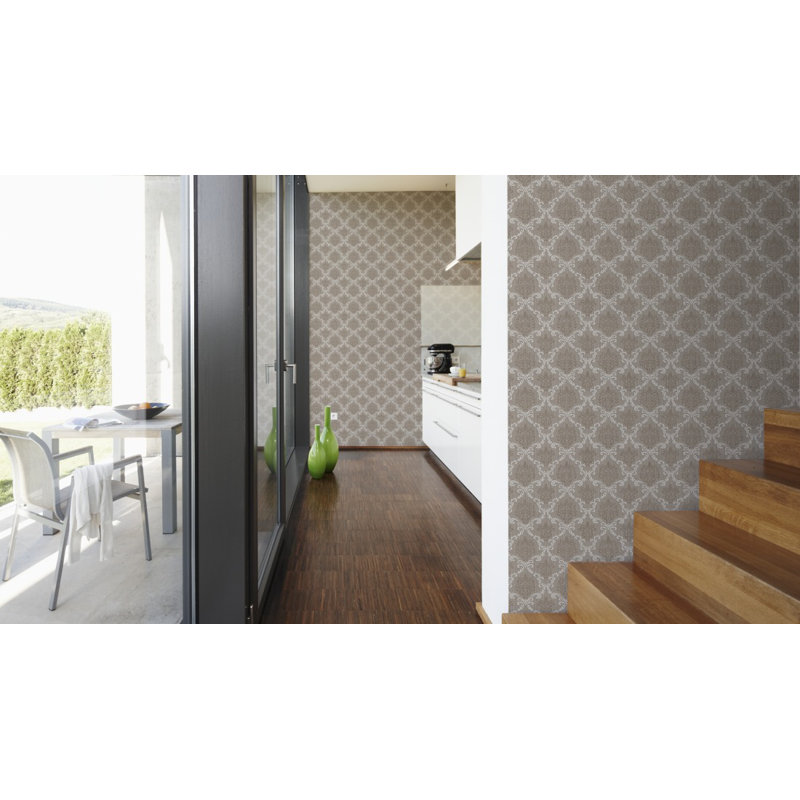 Tessuto 10.05m x 53cm Wallpaper, Beige, grey and cream