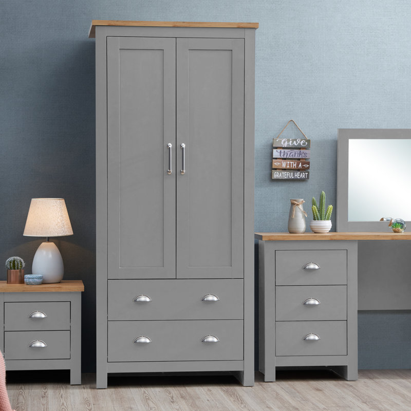 Aquitaine 2 Door Manufactured Wood Wardrobe, Grey