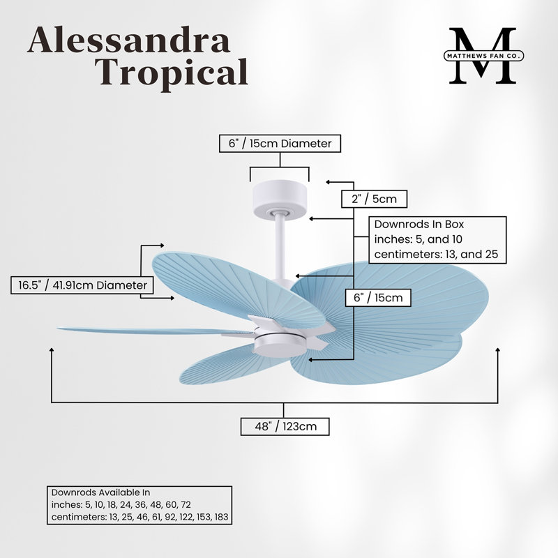 Alessandra - Five Blade Ceiling Fan, Light Blue, Matte White