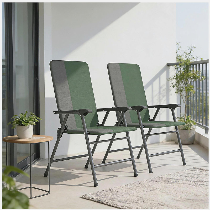 Outdoor High Back Chairs Set,Lawn Chairs,Folding Camping Chairs,Patio Chairs Set of 2, Dark Green/Gray