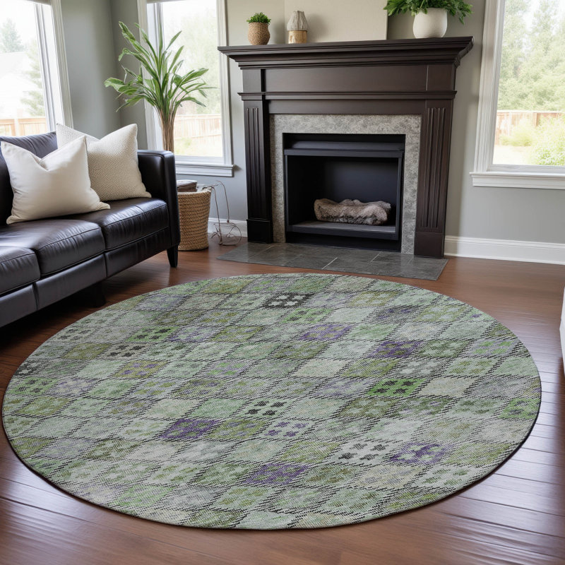 Premium Machine Washable Dahl AMF1081 Geometric Rug, Round 8'