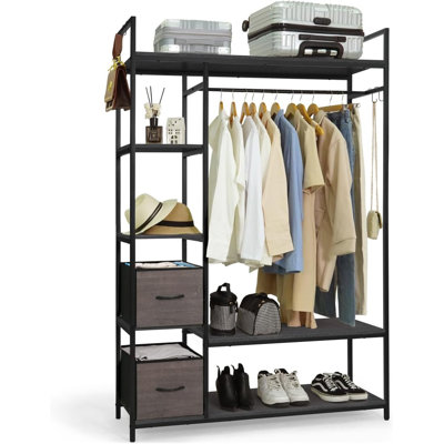 979lbs Capacity 48-inch Wide Heavy Duty Metal Garment Rack w/ Hanging Rods & Drawers, Black