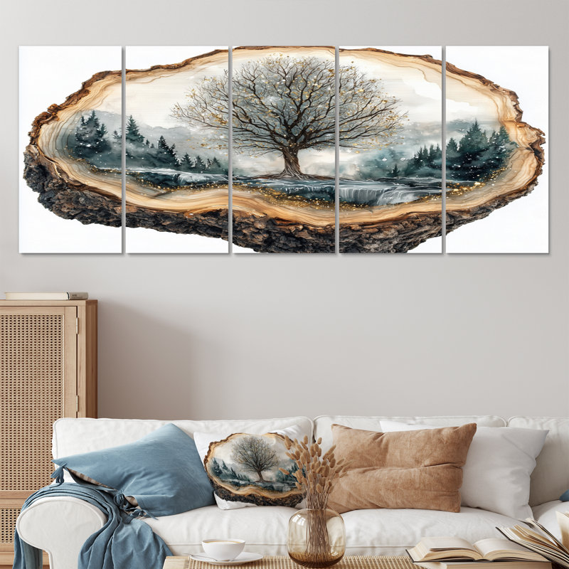 Beare I - Forest Wall Art - Art mural traditionnel pour le salon, 5 pièces, H 28 po x l 60 po