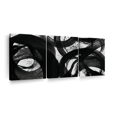 Strokes And Lines Abstract Black Multi Piece Canvas Print On Canvas 3 Pieces by Daniel P Set