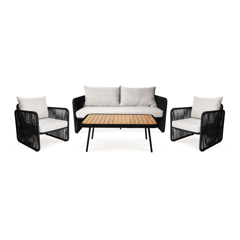 Ensemble de conversation de jardin 4 pièces, Coussin noir / structure grise