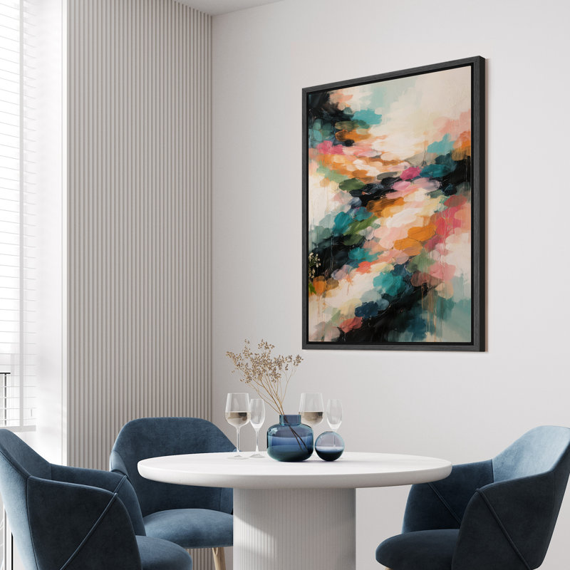 "Colorful Modern Abstract Brushstroke Composition", reproduction d'art encadrée sur toile, H 36 po x l 24 po, Noir