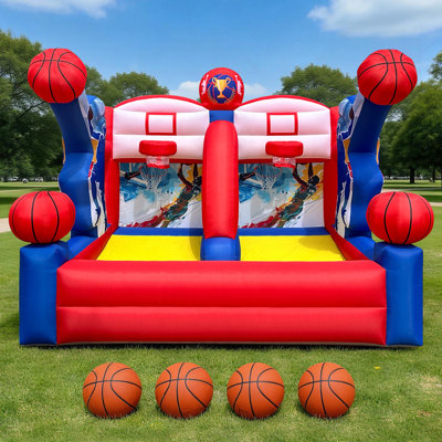 13 × 10 × 11 FT Inflatable Basketball Hoop Shoot Game, Interactive Portable Party Basketball Game with 4 Balls & Blower, Easy Set-Up for Outdoor Parties, Sports Events & Backyard Play