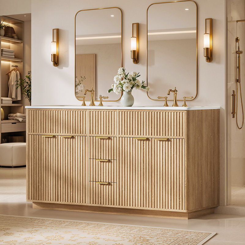 Meuble-lavabo autoportant 60 po avec tiroirs et portes 60 po, naturel, Natural Oak