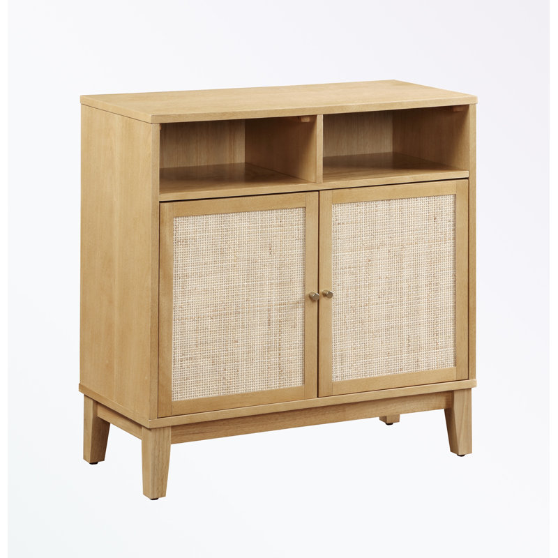 Armoire de rangement avec rangement ouvert, 2 portes en rotin et tablettes réglables