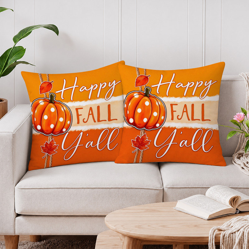 Housses de coussin décoratives en microfibre JYK Soft, Chute orange citrouille suspendue