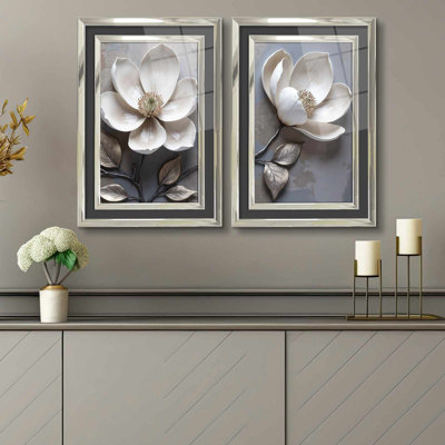Elegant Decorative Framed Paintings (Set of 2), 16.9 x 25.6 Inches | 100% Acrylic Glass (Thickness: 0.04 Inches) & 100% Solid Wood Frame (Thickness: 1.0 Inches) | Perfect for Living Room & Bedroom Décor, Stylish & Timeless Design