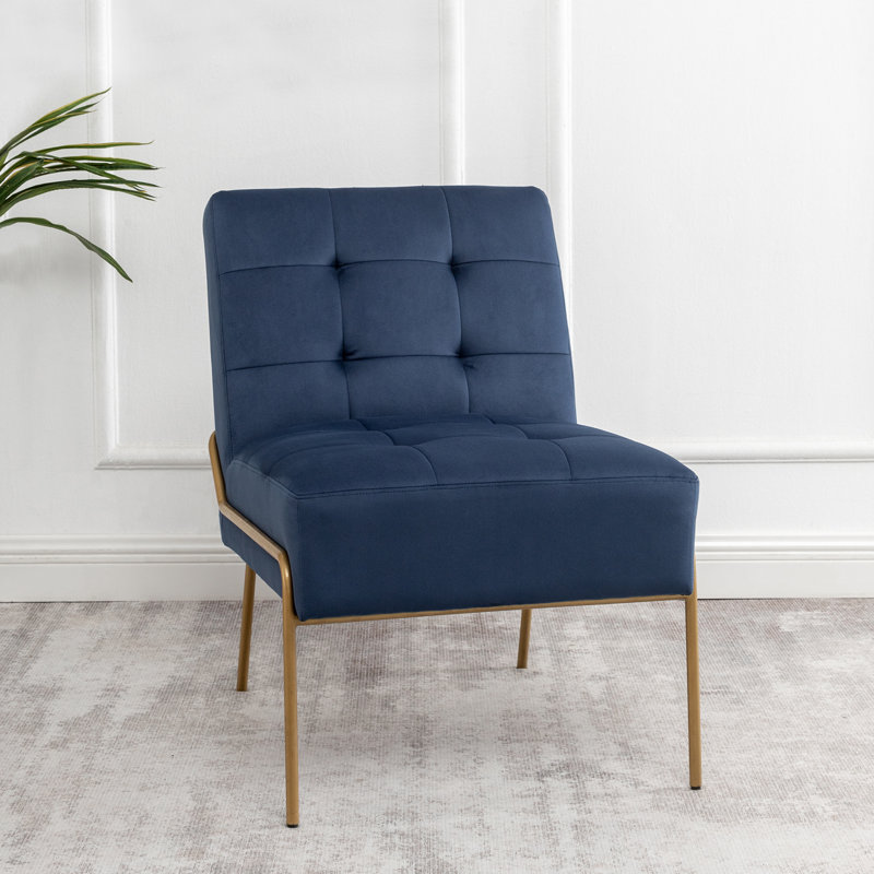 Chaise d'appoint rembourrée Schaible, Velours bleu marine