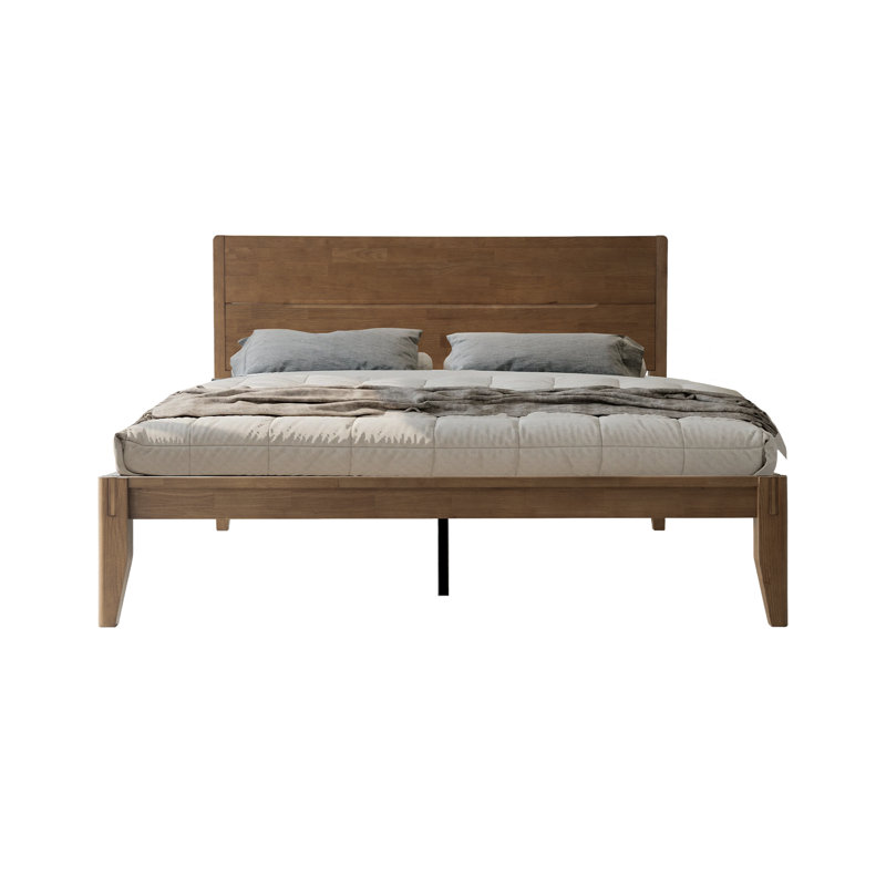 Arvion Queen Size Platform Bed Frame - ARB-46-Q Solid Wood Headboard & Footboard, 12 Heavy Duty Slats Base, Center Metal Legs, Noise-Free, Easy Set Up, No Box Spring Needed, Chestnut Brown